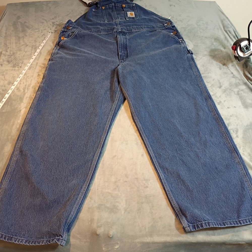 Carhartt R08 DNM Men Blue Denim Bib Overalls Carpenter Work Dungarees 46x30